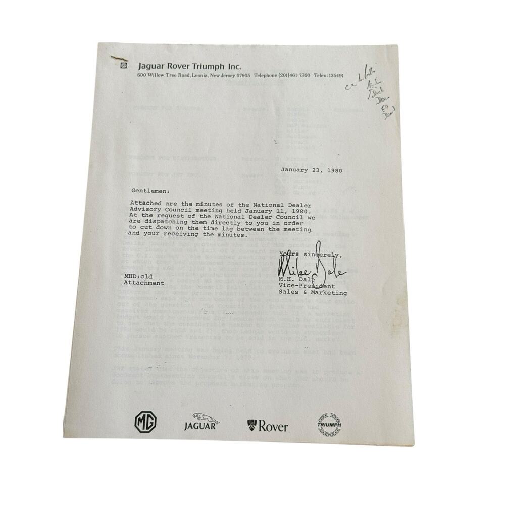1980 Jaguar MG‎ Rover National Dealer Advisory Council Meeting Minutes Copy